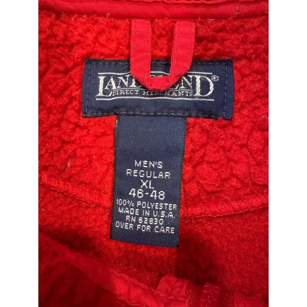 Vintage Lands End Mens Red Fleece Vest XL USA‎ Deep Pile Full-Zip Pockets